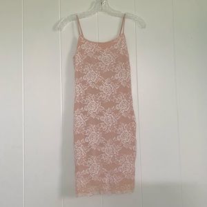 Blush pink lace body con dress